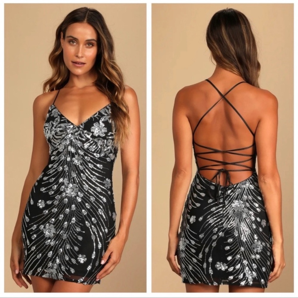 Lulu's Black and Silver Strappy Mini Dress